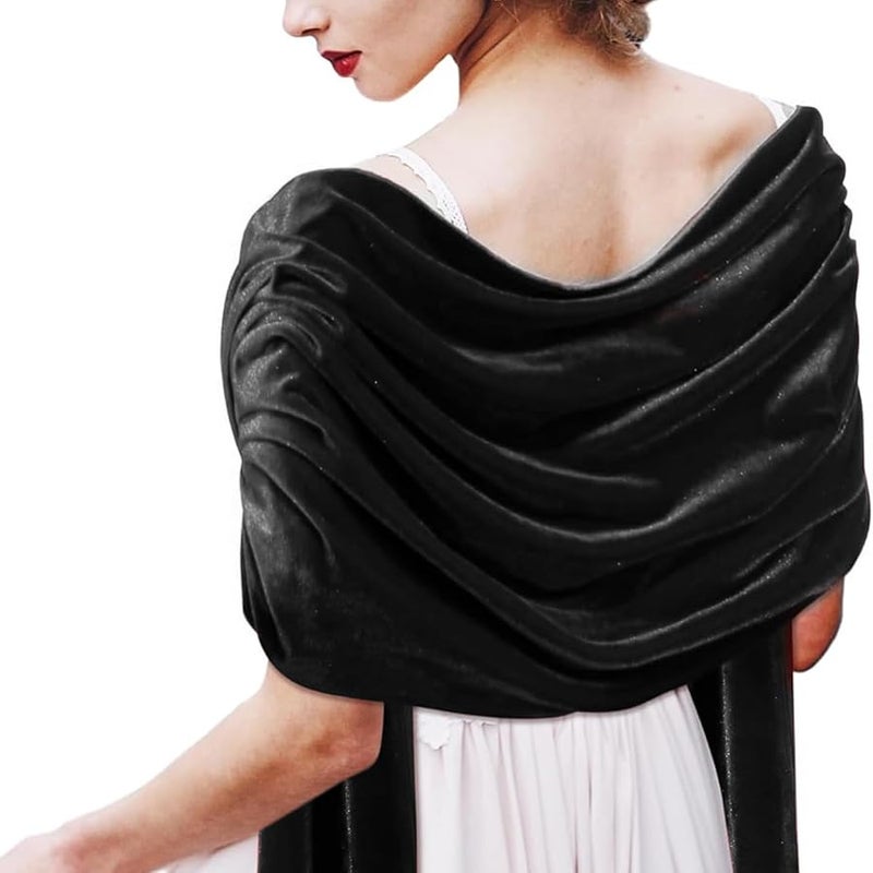Black Velvet Plush Shawl Scarf Comfortable And Versatile For Dating Night Unisex - Image 1
